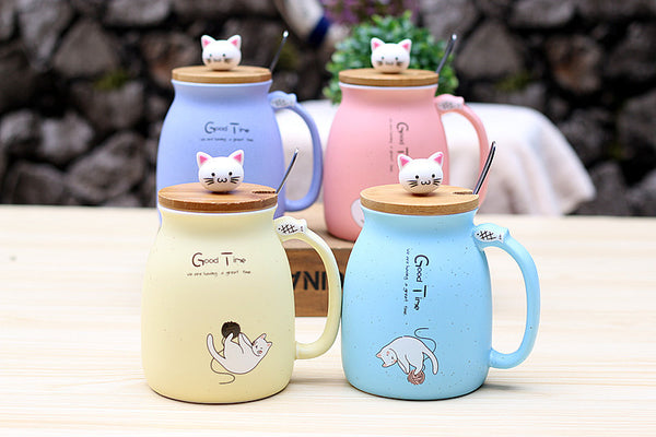 Ceramics Cartoon Kitty Mug With Spoon