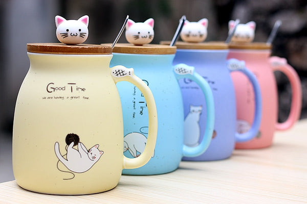 Ceramics Cartoon Kitty Mug With Spoon