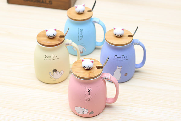 Ceramics Cartoon Kitty Mug With Spoon
