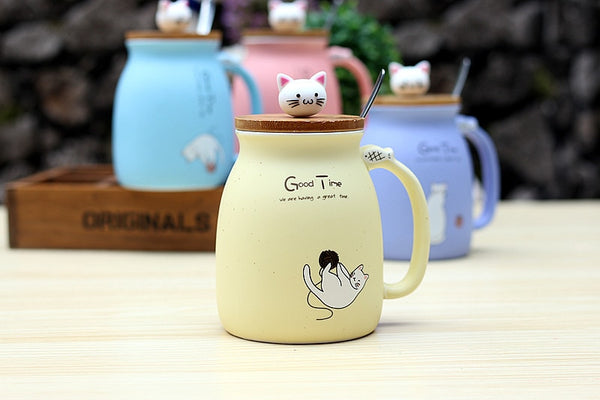 Ceramics Cartoon Kitty Mug With Spoon