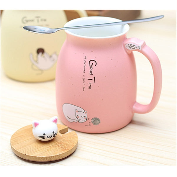 Ceramics Cartoon Kitty Mug With Spoon