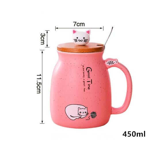 Ceramics Cartoon Kitty Mug With Spoon