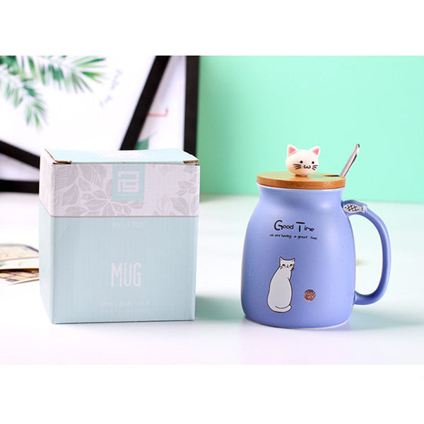 Ceramics Cartoon Kitty Mug With Spoon