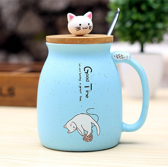 Ceramics Cartoon Kitty Mug With Spoon
