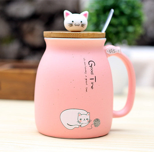 Ceramics Cartoon Kitty Mug With Spoon