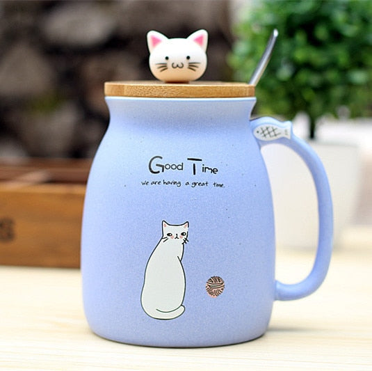 Ceramics Cartoon Kitty Mug With Spoon