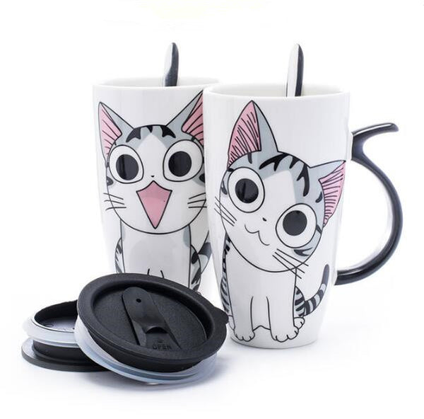 Cat Ceramic Mug With Lid and Spoon (Nice Gifts For Kids)