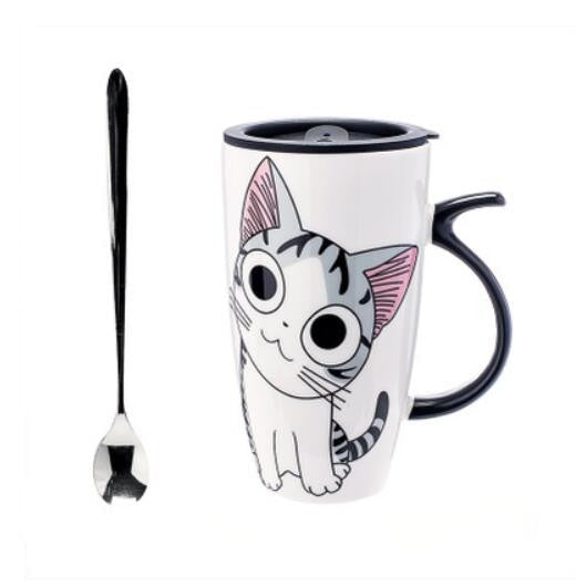 Cat Ceramic Mug With Lid and Spoon (Nice Gifts For Kids)