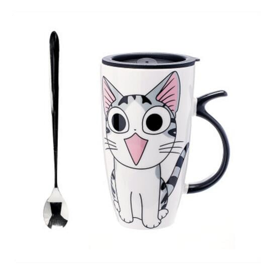 Cat Ceramic Mug With Lid and Spoon (Nice Gifts For Kids)