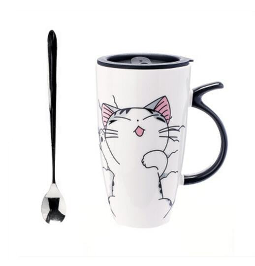 Cat Ceramic Mug With Lid and Spoon (Nice Gifts For Kids)